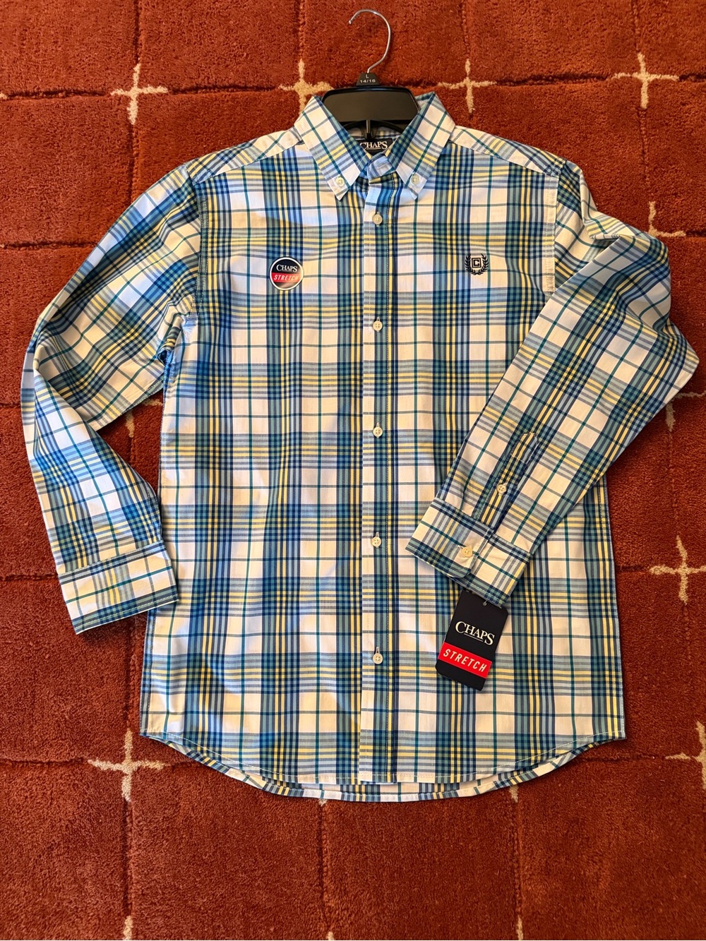 Chaps Boy’s Blue, White, Yellow Plaid Button-Down Shirt